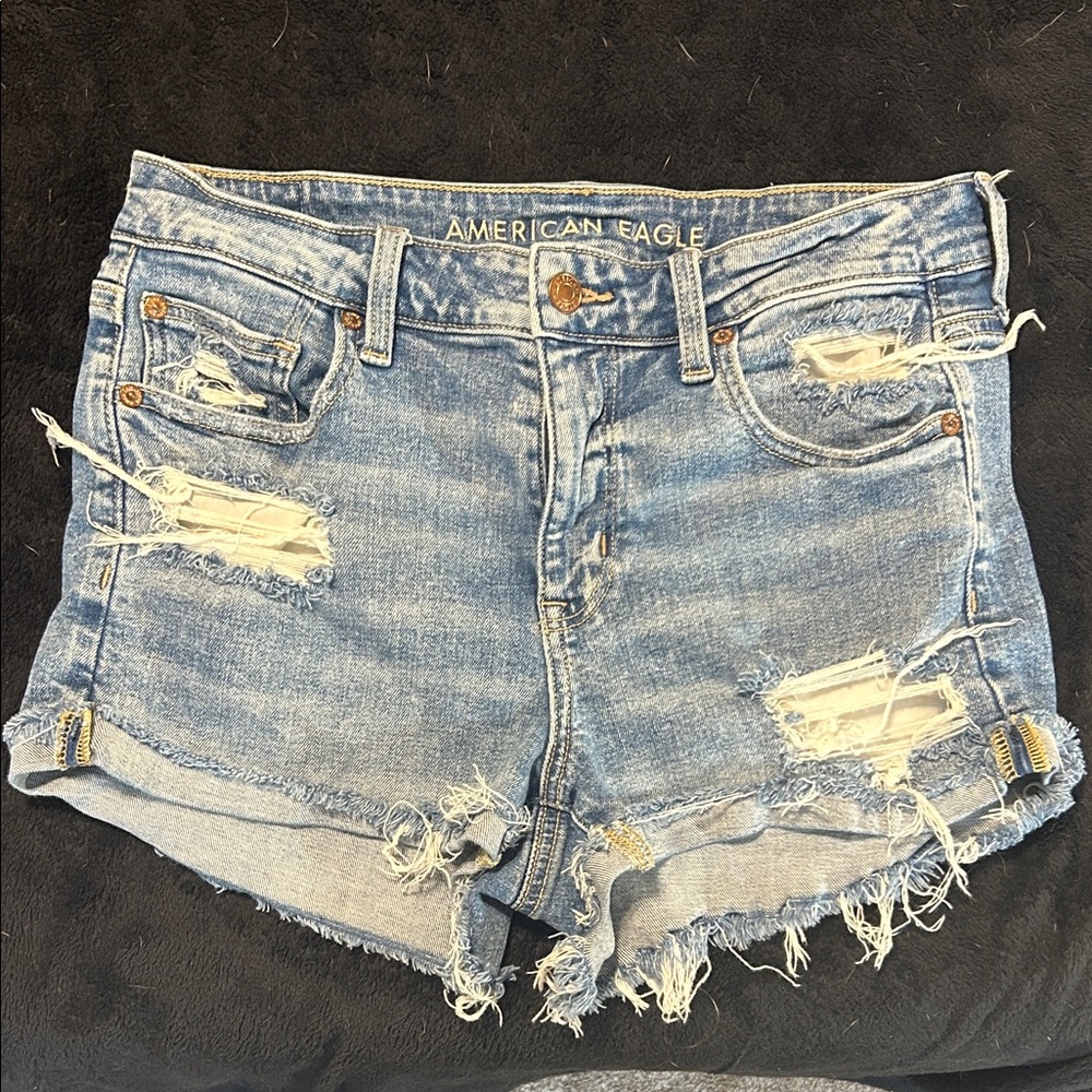 American Eagle Outfitters Light Blue Distressed Jean Shorts